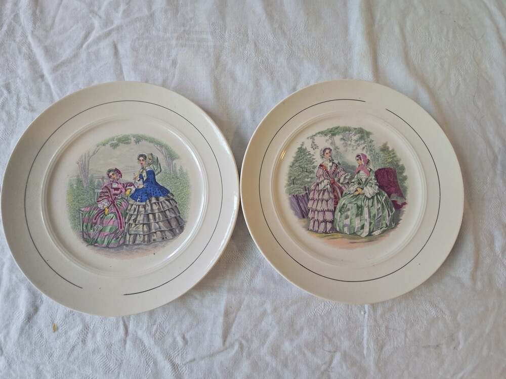 Set of 2 Vintage Farberware Brooklyn NY Godey Prints Victorian Ladies Plates
